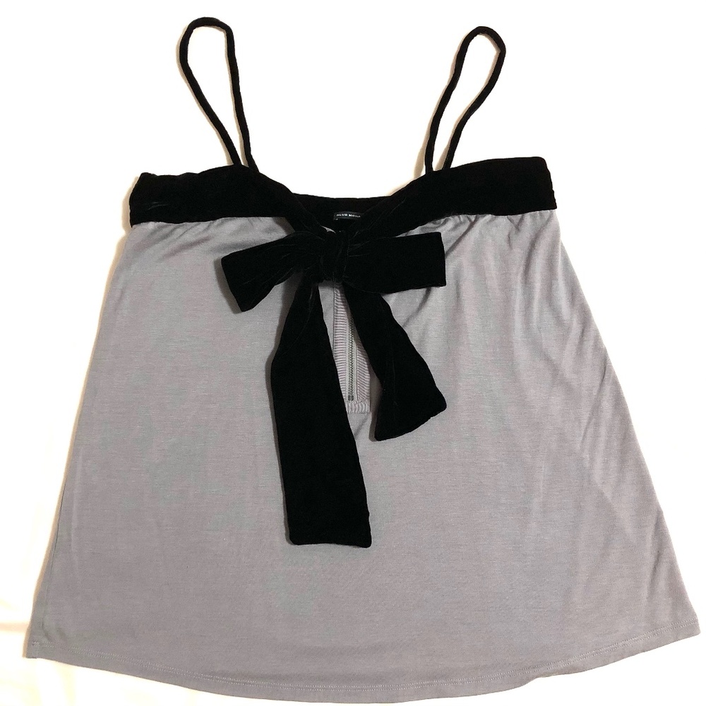 Club Monaco Black Velvet Trimmed Cami Tank Top Sleeveless Grey A Line Camisole S